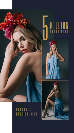 Designvorlage Blog Promotion Frau im Kleid und Blumenkranz für Instagram Story