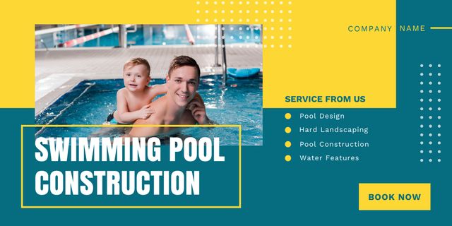 Ontwerpsjabloon van Twitter van Efficient Swimming Pool Construction Service Offer