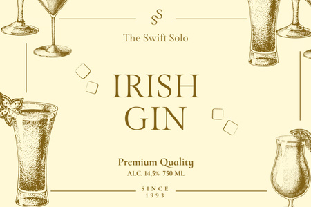 Ontwerpsjabloon van Label van Premium Ierse gin in glazen aanbieding