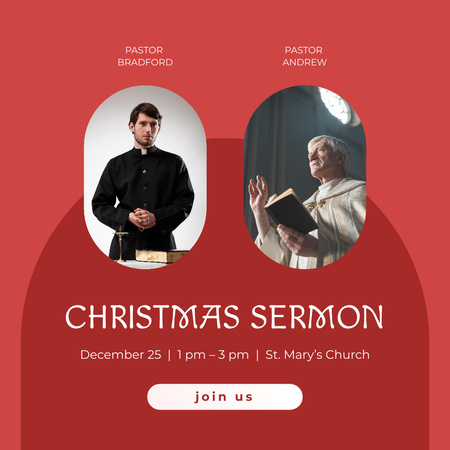 Announcement Of Festive Sermon With Pastors Animated Post Design Template
