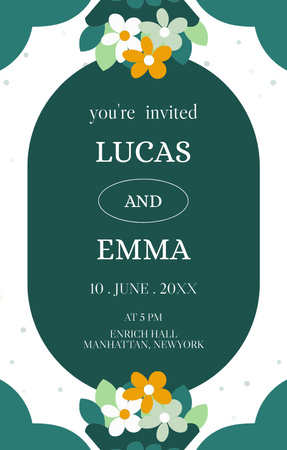 Wedding Event Announcement with Abstract Flowers Invitation 4.6x7.2in Design Template