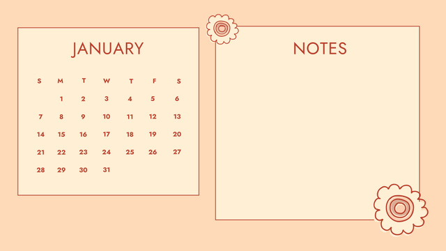 Colorful Space for Notes with Flowers Calendar Design Template