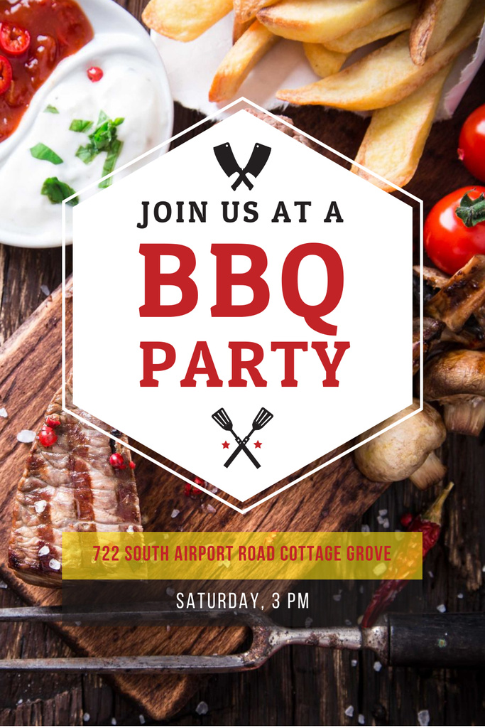 BBQ Party Invitation with Grilled Meat Pinterest Modelo de Design