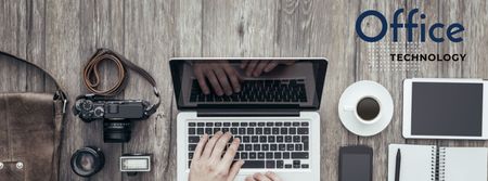 Ontwerpsjabloon van Facebook cover van Office technology concept with hands typing on laptop