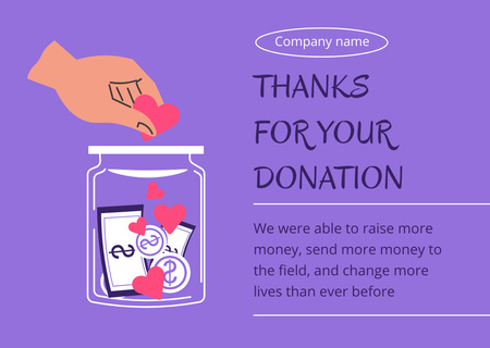 Ontwerpsjabloon van Card van Gratitude for Donation with Money Jar Illustration