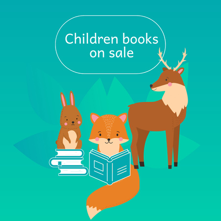Cute Animals Illustrated on Children Books Sale Ad Instagram Design Template