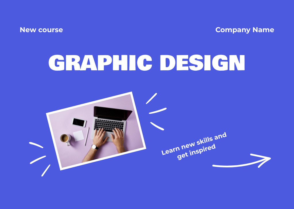 Graphic Design Course Ad with Laptop Flyer A6 Horizontal – шаблон для дизайна