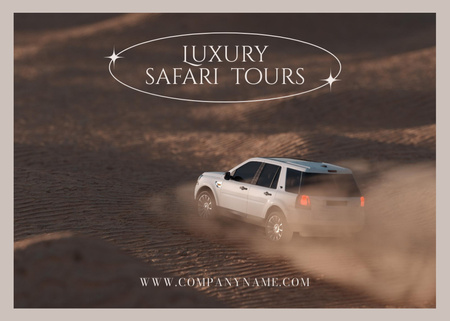 Ontwerpsjabloon van Postcard 5x7in van Luxury Safari Tours with car driving in Sand