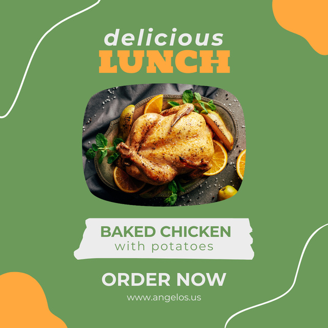 Designvorlage Delicious Baked Chicken With Potatoes Lunch für Instagram