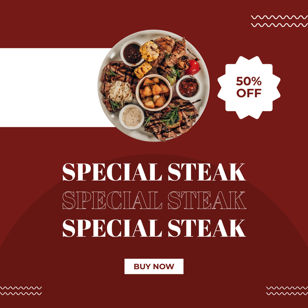 Special Steak Offer on Maroon Instagram Design Template