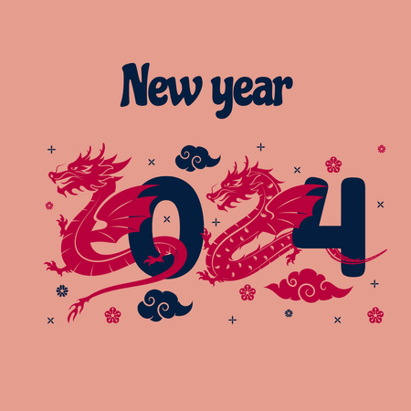 New Year Holiday Greeting with Dragons Instagram Design Template