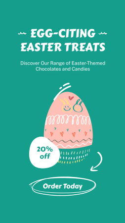 Plantilla de diseño de Oferta especial de golosinas de Pascua con lindo conejito y huevo Instagram Video Story 