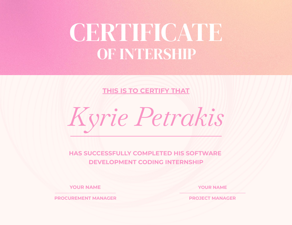 Ontwerpsjabloon van Certificate van Award for Completion Software Development Internship