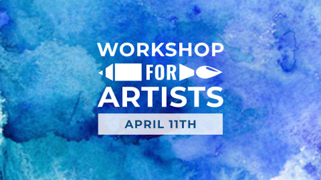Art Workshop Announcement with Stains of Blue Watercolor FB event cover Modelo de Design