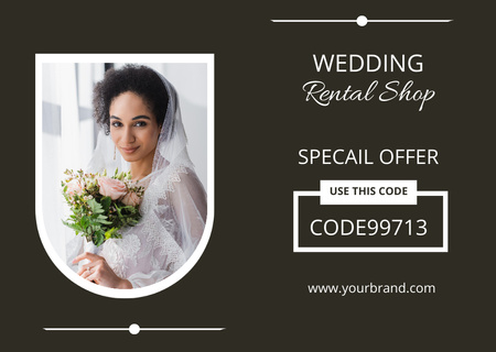 Wedding Rental Shop Ad with Happy African American Bride Card Design Template