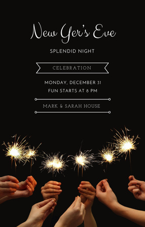 New Year Party Shining Golden Glitter in Glasses Invitation 4.6x7.2in Design Template