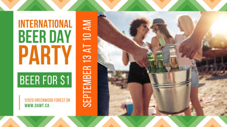 Beer Day Party People carrying bottles at the Beach FB event cover Design Template