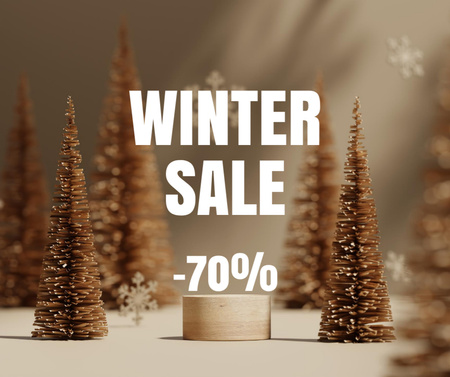 Platilla de diseño Winter Sale Announcement with Golden Fir-Trees Facebook