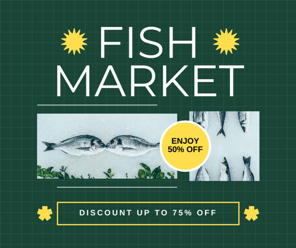 Ontwerpsjabloon van Facebook van Ad of Fish Market with Offer of Big Discount