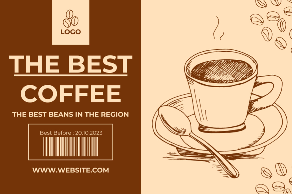 Ontwerpsjabloon van Label van Coffee Beans Offer with Cup Sketch