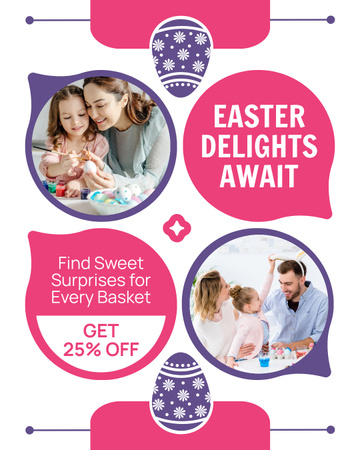 Cute Family Celebrating Easter Holiday Instagram Post Vertical Design Template