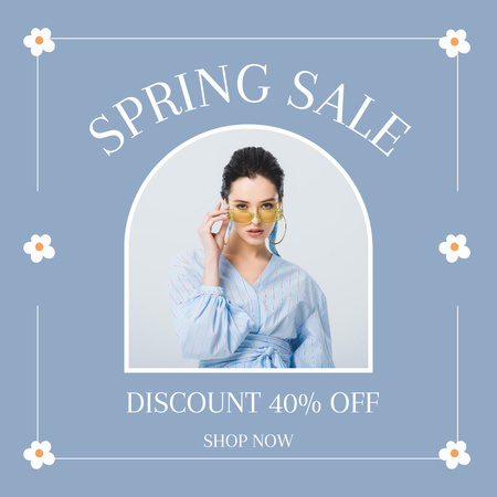 Platilla de diseño Spring Sale Collection with Young Woman in Blue Instagram