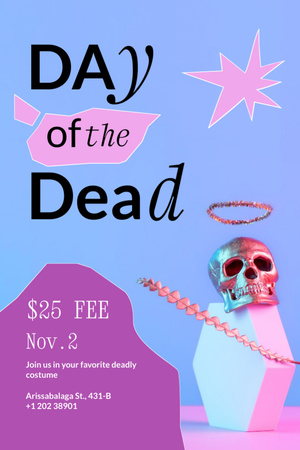 Day of the Dead Celebration with Hand holding Skull Invitation 6x9in Design Template