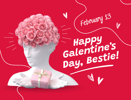 Galentine's Day Greeting with Sculpture and Flowers Postcard 4.2x5.5in Design Template