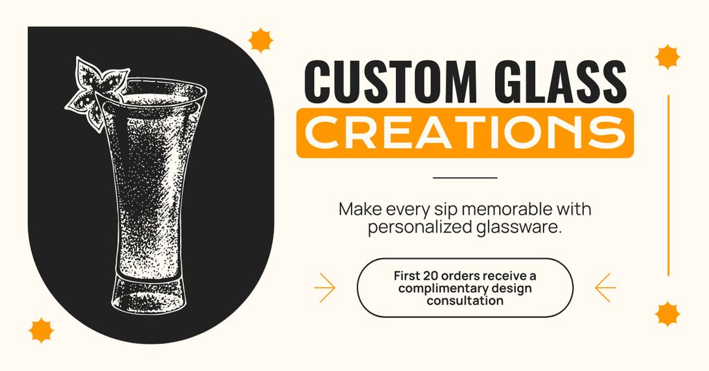 Modèle de visuel Offer of Personalized Glassware with Sketch of Drink - Facebook AD