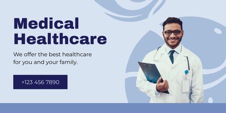 Offer of Healthcare with Friendly Doctor Twitter Design Template