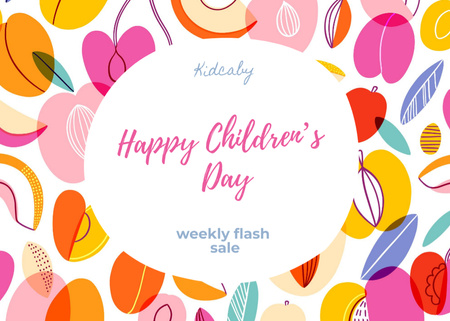 Children's Day Greeting With Sale Offer and Bright Fruits Postcard 5x7in Design Template