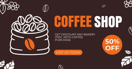 Sorted Coffee Beans And Discount For Bakery Item With Beverage Facebook AD Design Template