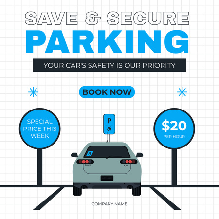 Szablon projektu Oszczędzaj i zabezpiecz usługi parkingowe na niebiesko Instagram