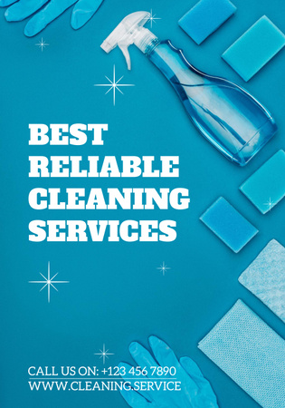Cleaning Services Ad with Blue Detergents Poster 28x40in Modelo de Design