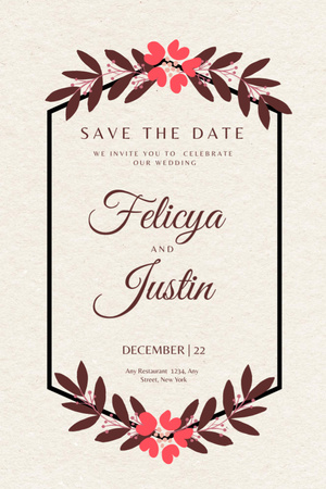 Wedding Invitation Card with Simple Floral Invitation 6x9in Design Template