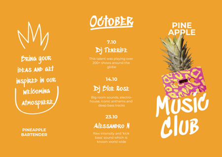 Designvorlage Eklektische Musikclub-Promotion mit Pineapple für Brochure Din Large Z-fold