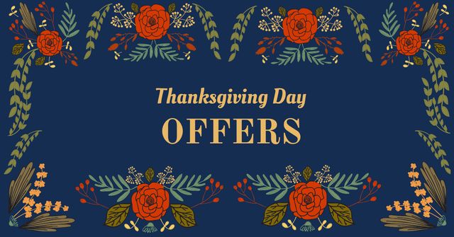 Thanksgiving Day Offers in Floral Frame Facebook AD Design Template