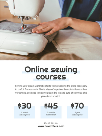 Ontwerpsjabloon van Poster US van Online Sewing courses Annoucement
