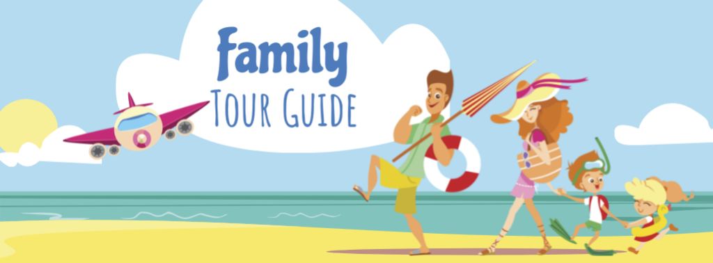 Tour Guide Offer with Funny Family on Beach Facebook cover Πρότυπο σχεδίασης