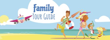 Tour Guide Offer with Funny Family on Beach Facebook cover Design Template