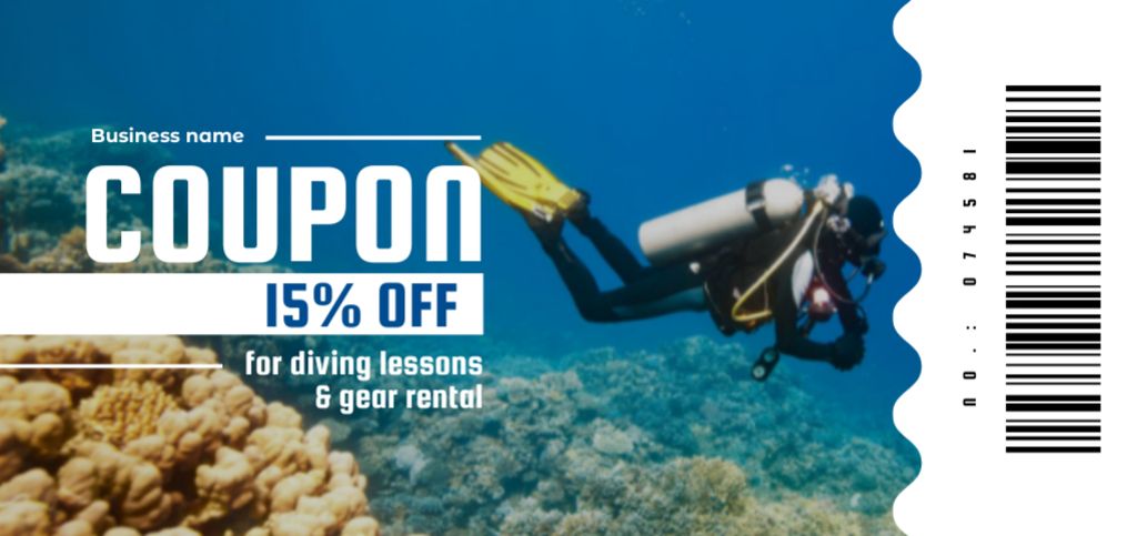 Designvorlage Scuba Diving Ad with Discount für Coupon Din Large