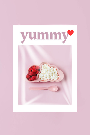 Ontwerpsjabloon van Pinterest van yummy cottage kaas met frambozen