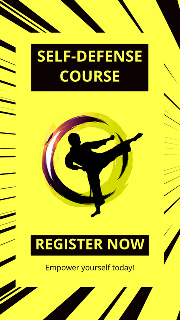 Self-Defense Course Ad with Silhouette of Fighter Instagram Video Story Πρότυπο σχεδίασης