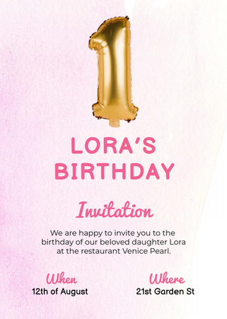 Szablon projektu One years old Girl Birthday Party Announcement Invitation