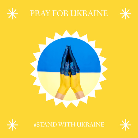 Platilla de diseño Pray for Ukraine Quote with Praying Hands on Yellow Instagram