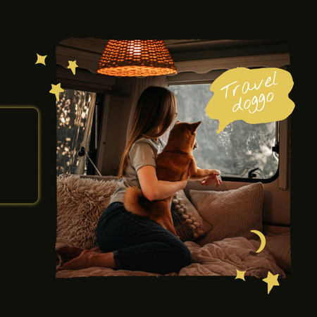 Girl travelling with Dog in car Animated Post Design Template