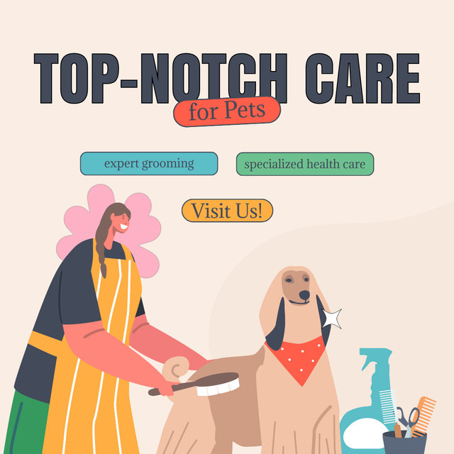 High Quality Pets Care Services With Healthcare Animated Post Šablona návrhu