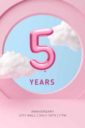 Anniversary Celebration Announcement with Cute Clouds Invitation 6x9in Design Template