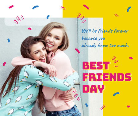 Young girls hugging on Best Friends Day Facebook Design Template