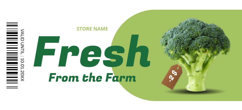 Grocery Store Ad with Eco Broccoli Coupon 3.75x8.25in Design Template